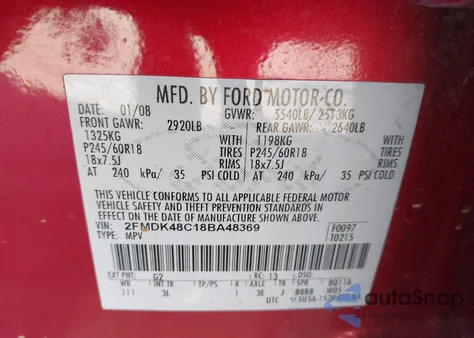 2008 Ford Edge Sel z USA, uszkodzony, nr VIN 2FMDK48C18BA48369